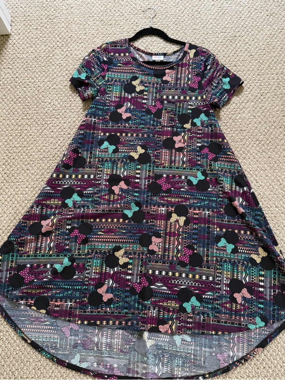 Disney LuLaRoe Black Multicolor Geometric & Bow Print Shift Dress